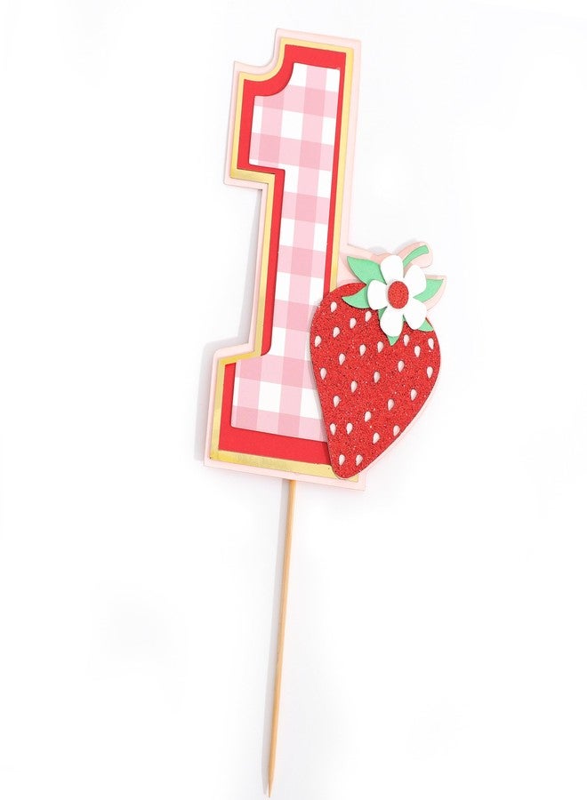 LINGANA Berry 1st Birthday Cake Topper - Strawberry One Birthday Decorations,Red Berry Sweet Party Photo Props,First Strawberry Cake Topper,Summer Fruit Party Decorations - Image 2